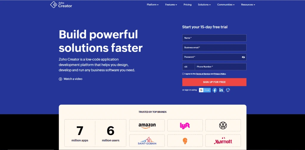 Best Low Code Development Platforms- Detailed Guide 2026 14 Zoho Creator Website Overview