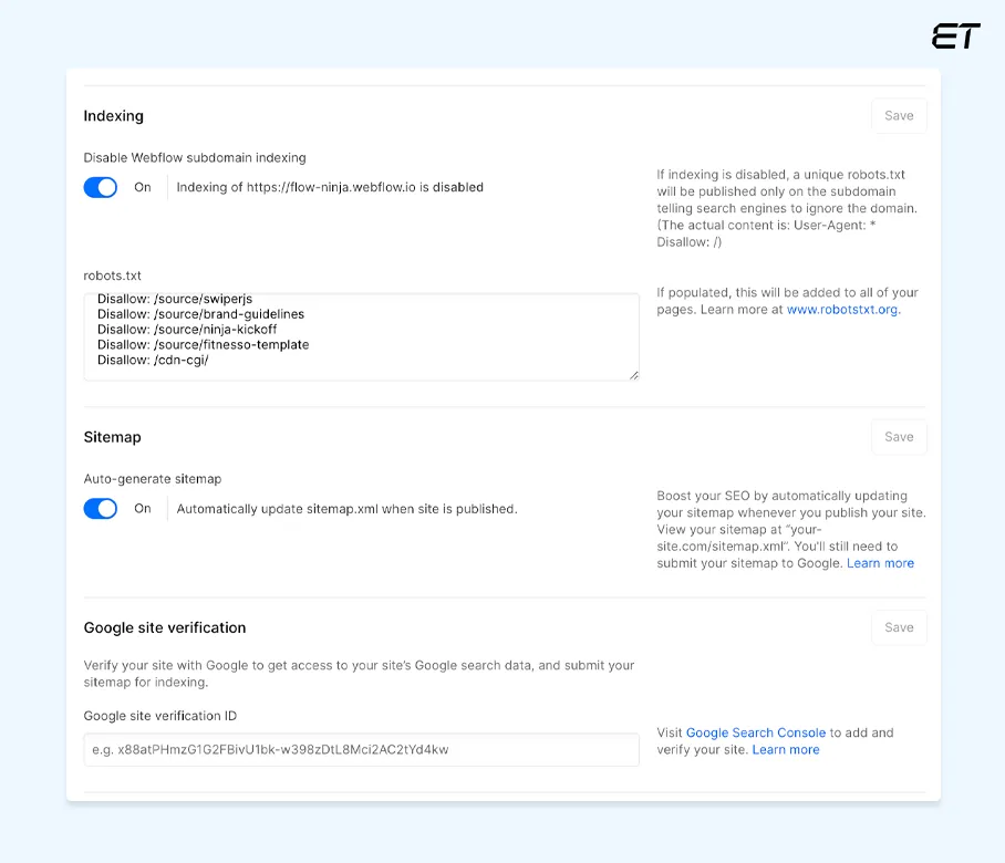 Indexing page